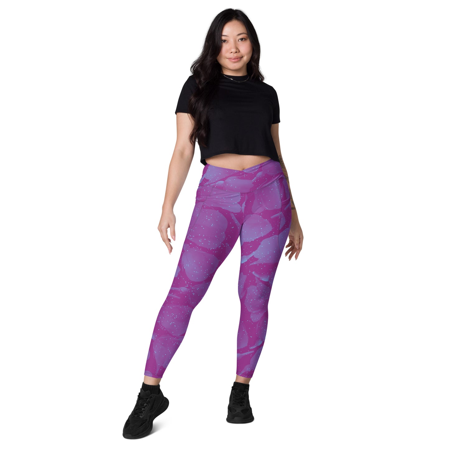 Night Flowers Women's Recycled Crossover Leggings With Pockets - FLAKOUT