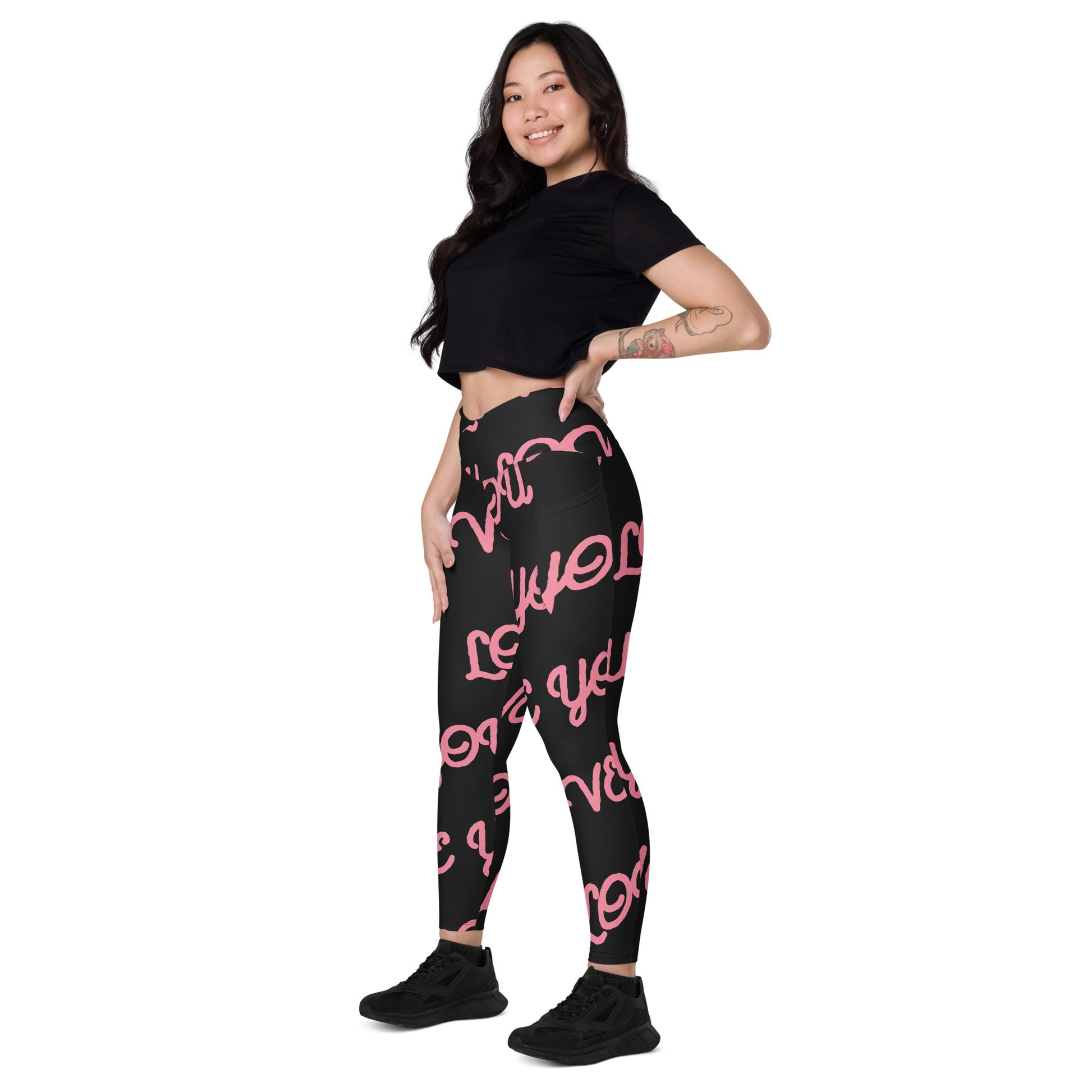 Love You Women's Recycled Crossover Leggings With Pockets - FLAKOUT