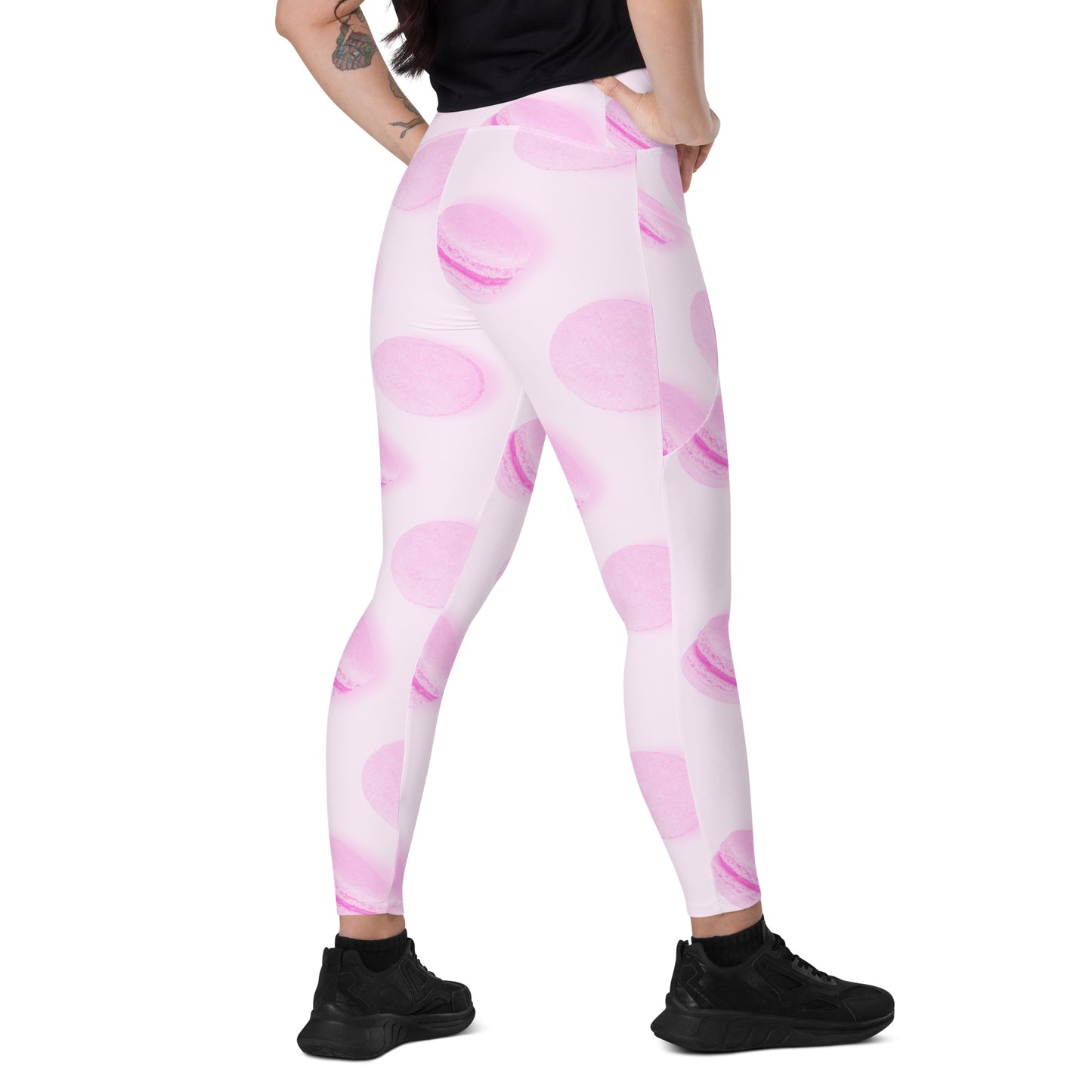 Rosé Macaron Women's Recycled Crossover Leggings With Pockets - FLAKOUT