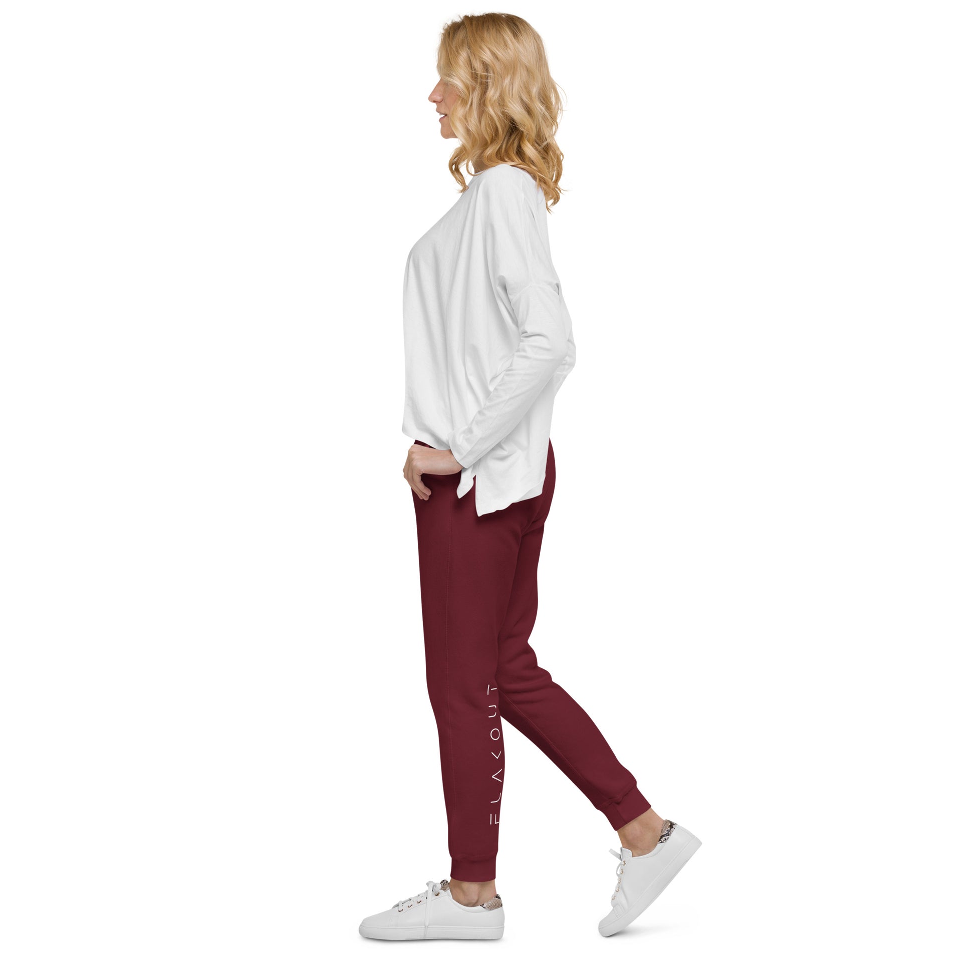 FLAKOUT Logo Back Leg Unisex Fleece Sweatpants - Maroon - FLAKOUT