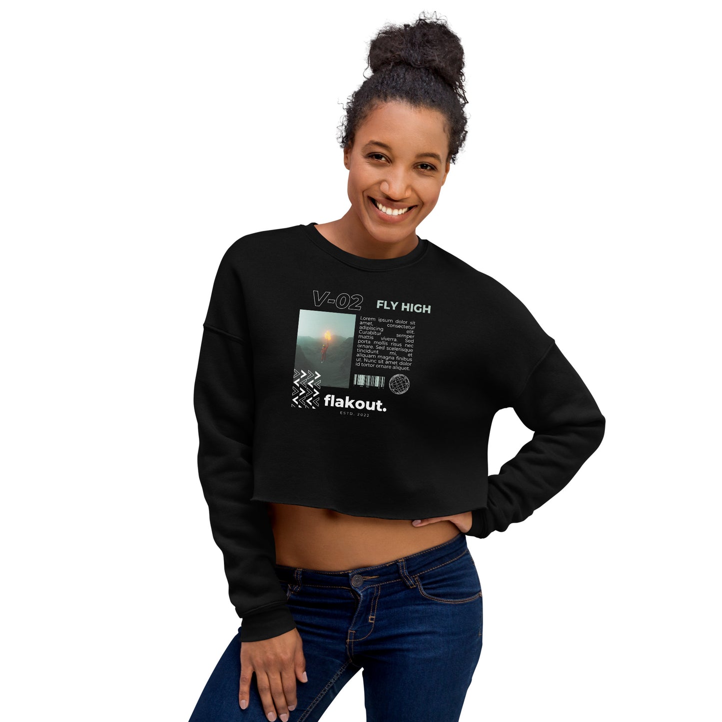 Fly High Voyager Women's Crop Sweatshirt - Black - FLAKOUT