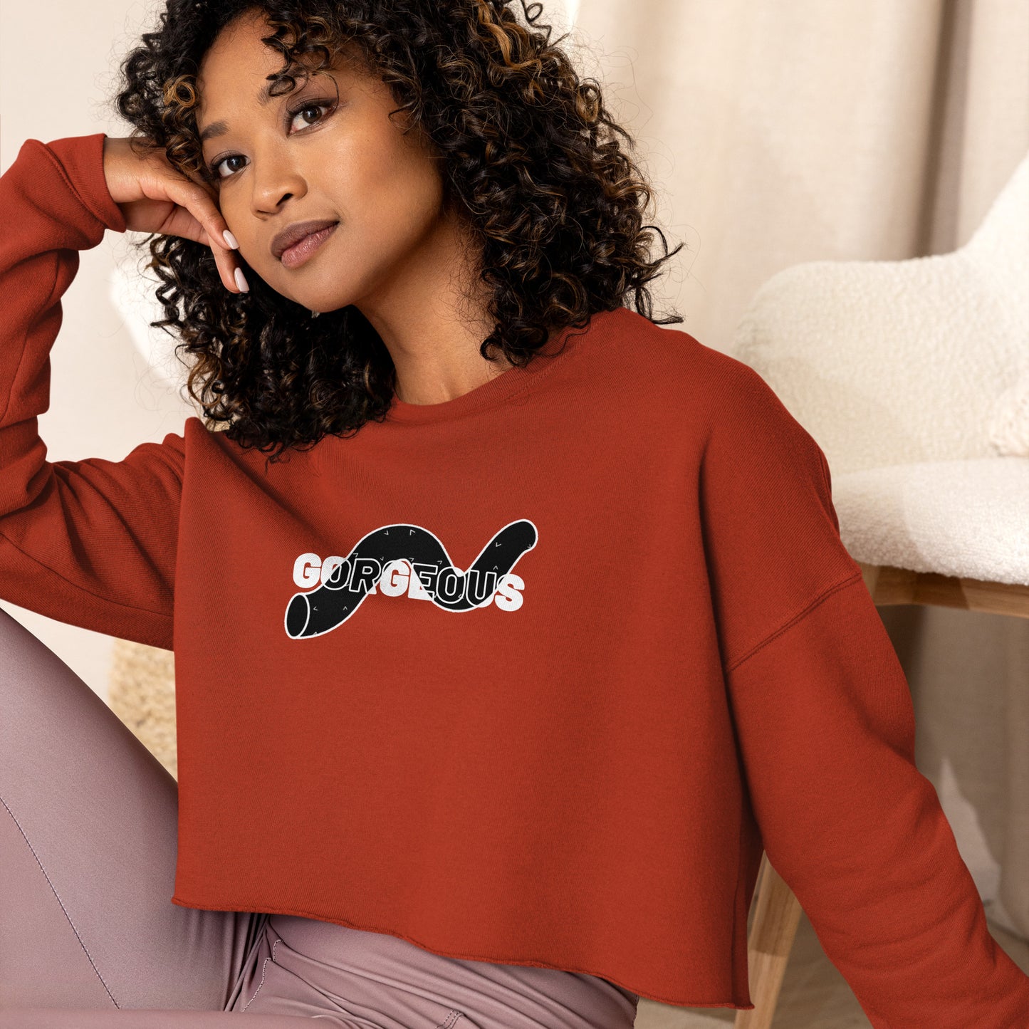 Gorgeous Opullent Allure Women's Crop Sweatshirt - Brick - FLAKOUT