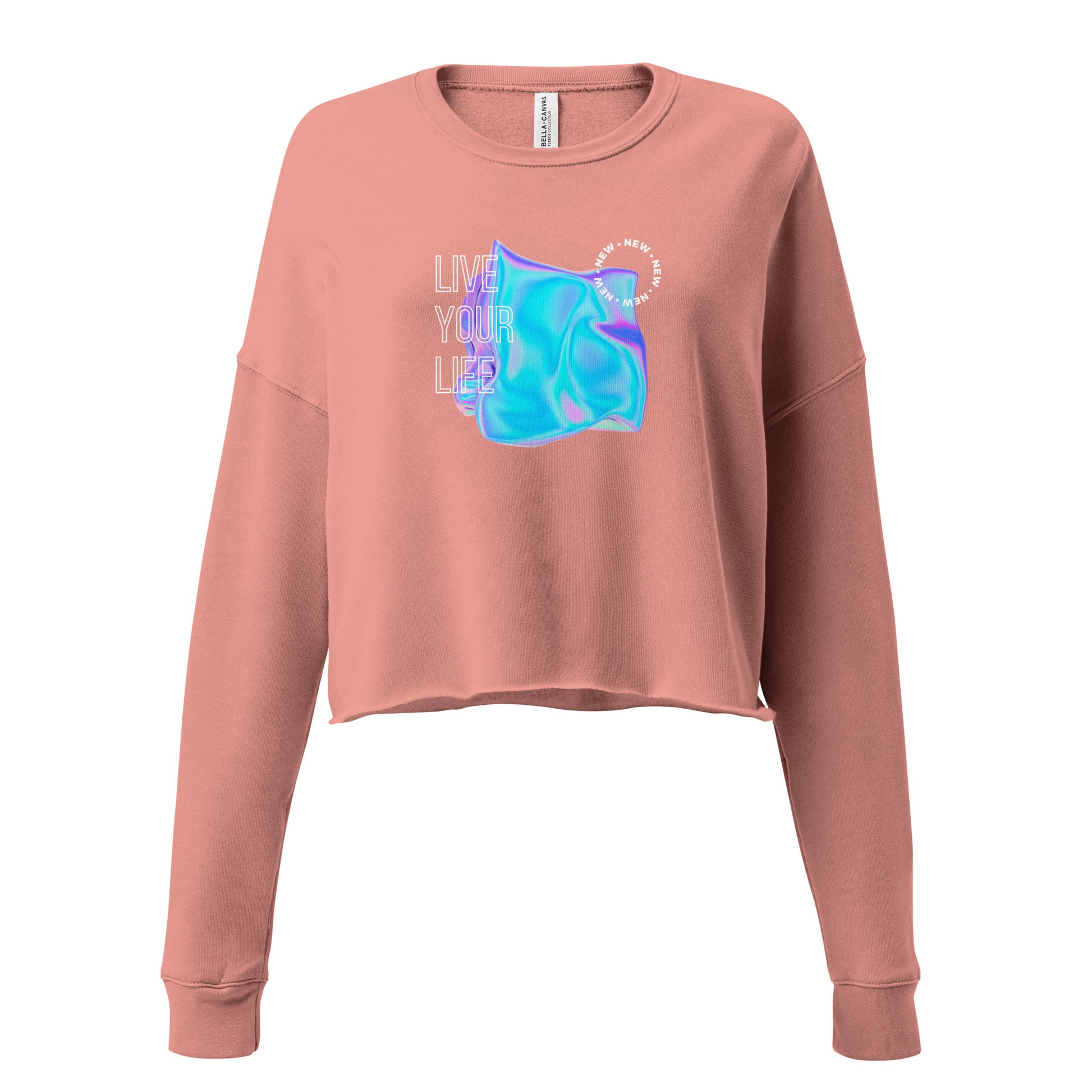 Vivid Existence Live Your Life Women's Crop Sweatshirt - Mauve - FLAKOUT