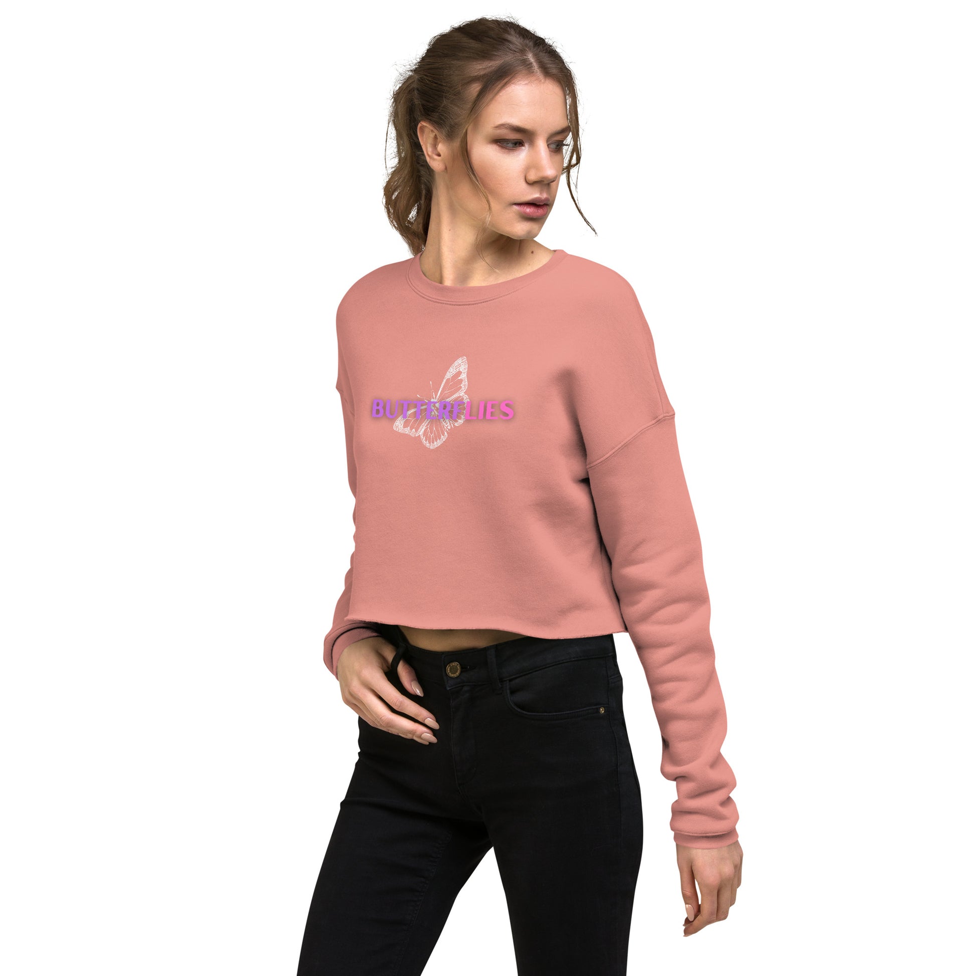 Whispers Of Wings Butterflies Women's Crop Sweatshirt - Mauve - FLAKOUT