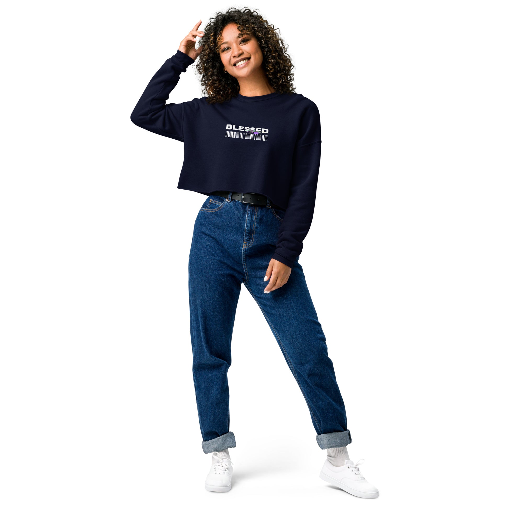 Divine Grace Blessed Women's Crop Sweatshirt - Navy - FLAKOUT